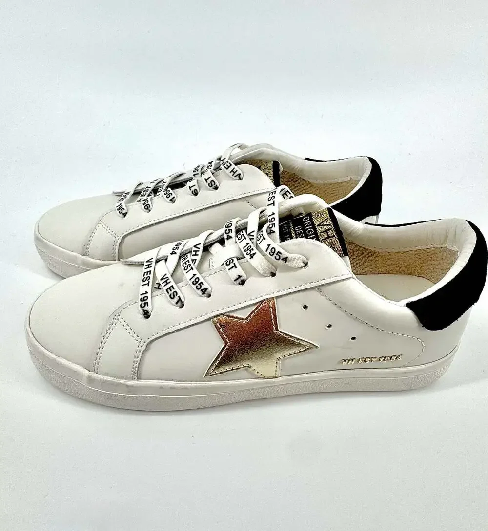 NIB Vintage Havana Epic Leather Low Top Sneakers White Gold Star Size 8 / 38
